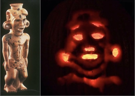 The Adena Pipe (Ohio's State Artifact) and its pumpkiny doppelganger, carved by OHS volunteer Sara Nuber. Huge.